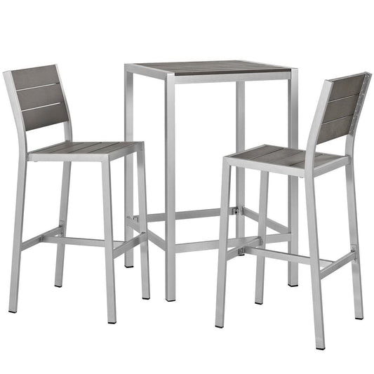 Shore 3 Piece Patio Pub Set aluminum frame, gray slat tabletop and 2 chairs by Modway on Tampa Home & Garden Store