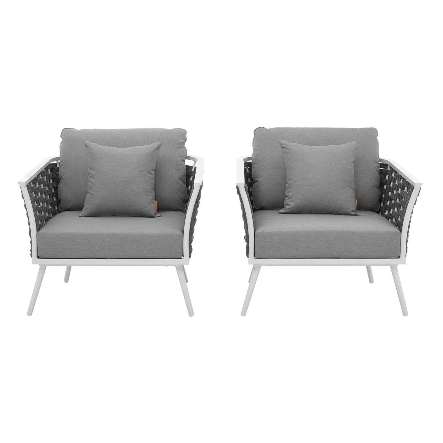 Stance patio aluminum armchairs set of 2 with gray cushions and woven wicker sides by Modway on Tampa Home & Garden Store