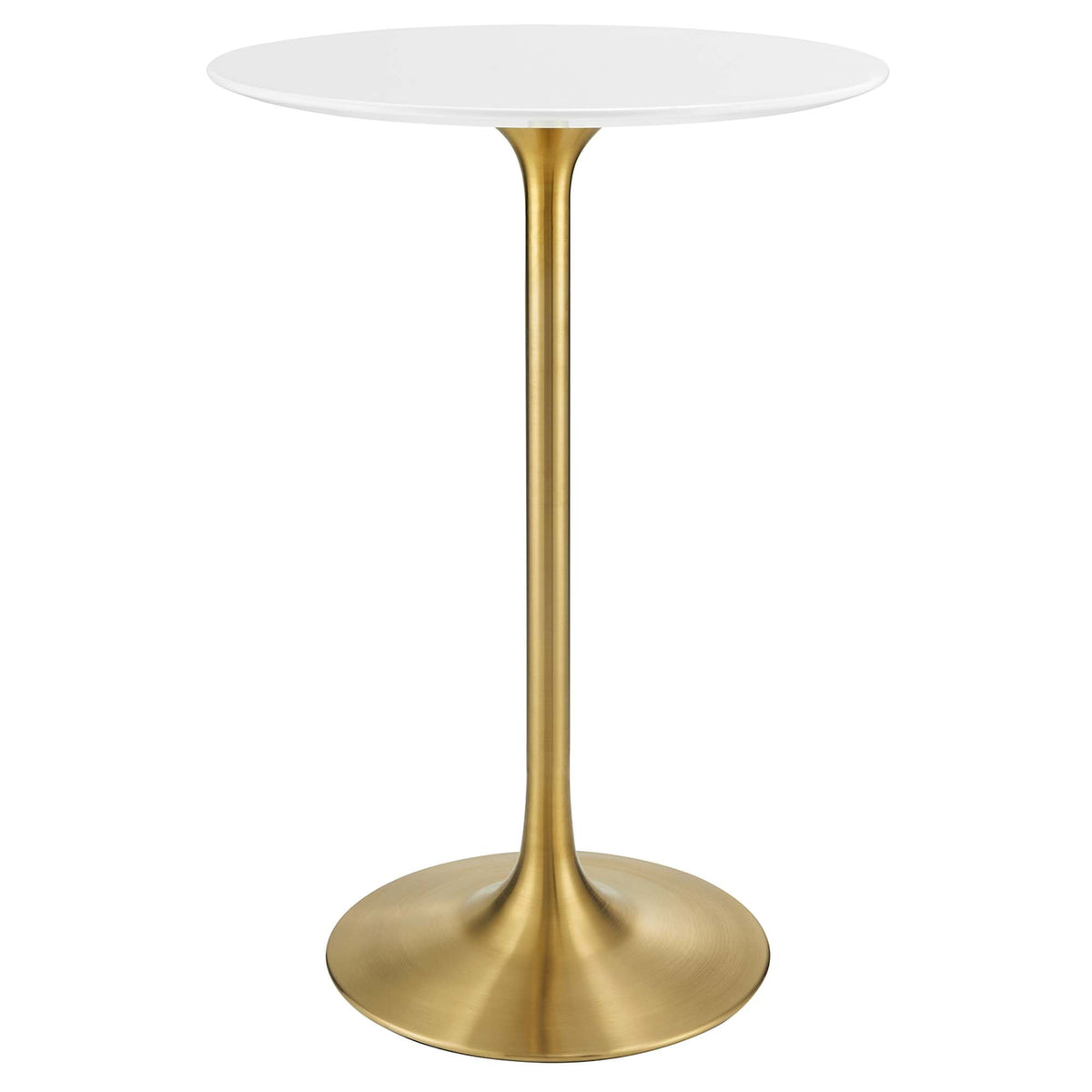 Lippa 28in round wood bar table with white top and brass pedestal base on Tampa Home & Garden Store