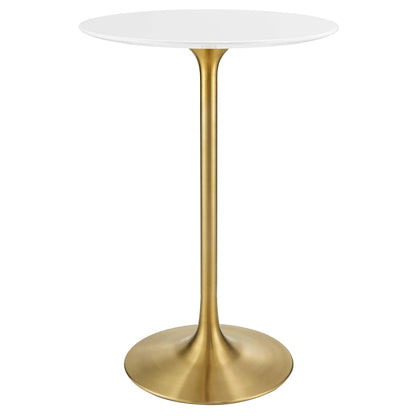 Lippa 28in round wood bar table with white top and brass pedestal base on Tampa Home & Garden Store