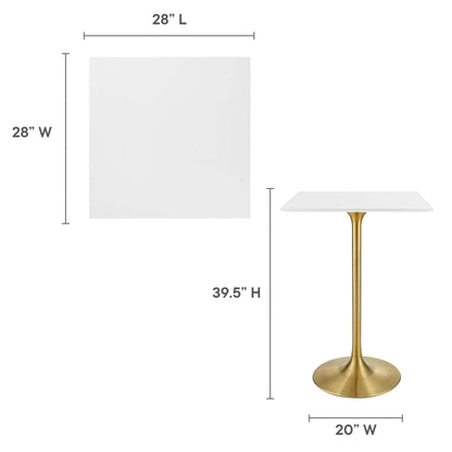 Lippa Square Wood Bar Table by Modway with white top and gold pedestal base on Tampa Home & Garden Store