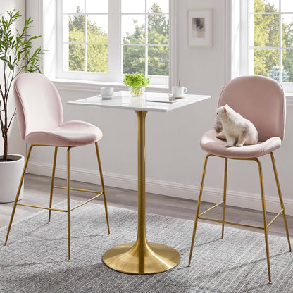 Lippa wood bar table by Modway with white top and gold pedestal base in a dining nook on Tampa Home & Garden Store