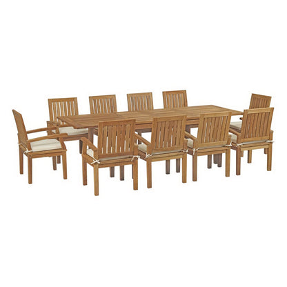 the Marina 11 Piece Teak Outdoor Dining Set