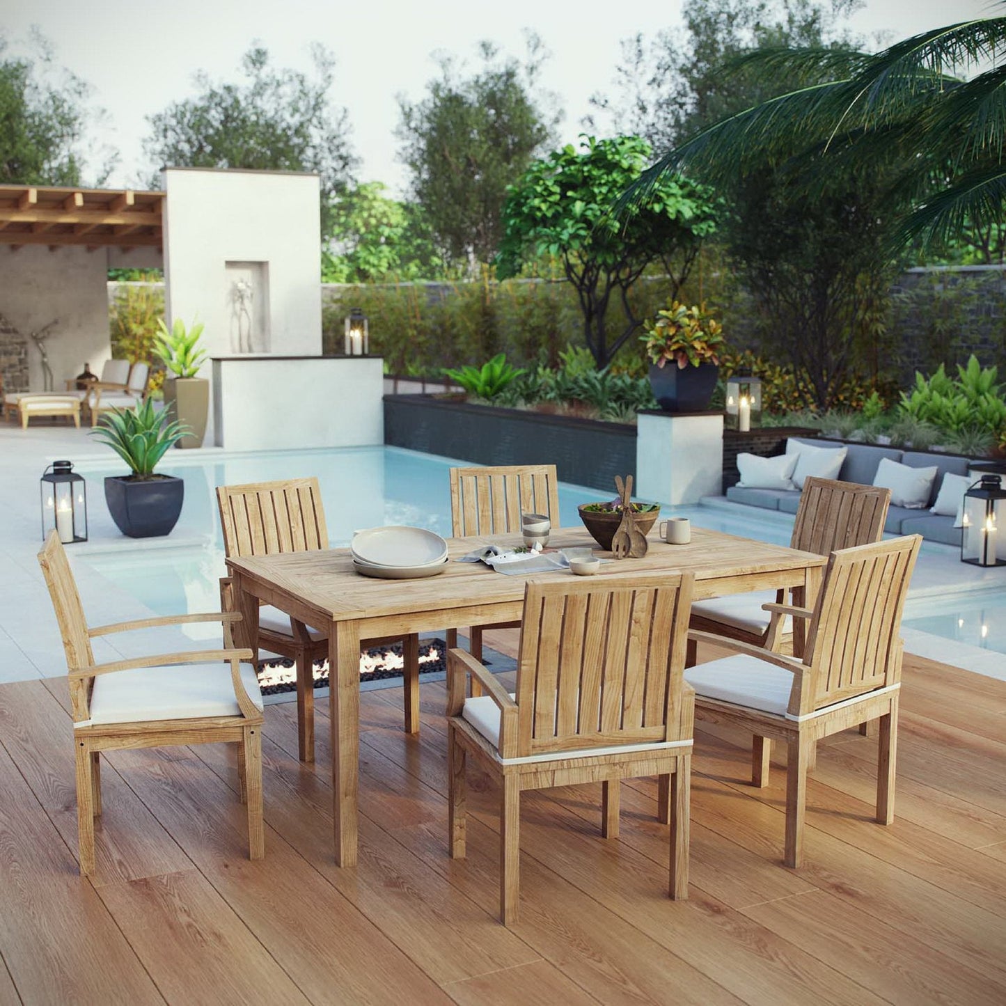 Modway Marina 7 Piece Outdoor Teak Dining Set