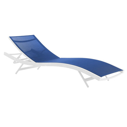 Glimpse outdoor patio mesh chaise lounge chair with blue fabric and white frame on Tampa Home & Garden Store