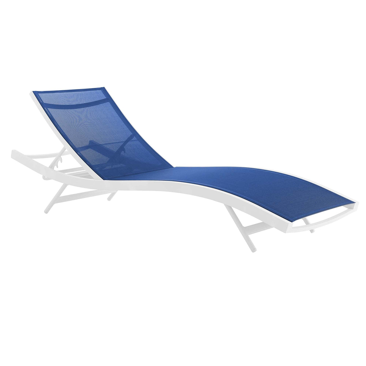 Glimpse outdoor mesh chaise lounge chair with blue mesh fabric and white frame on Tampa Home & Garden Store