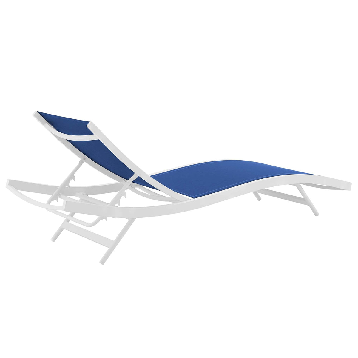 Glimpse outdoor mesh chaise lounge chair blue mesh fabric on white frame, pair on Tampa Home & Garden Store