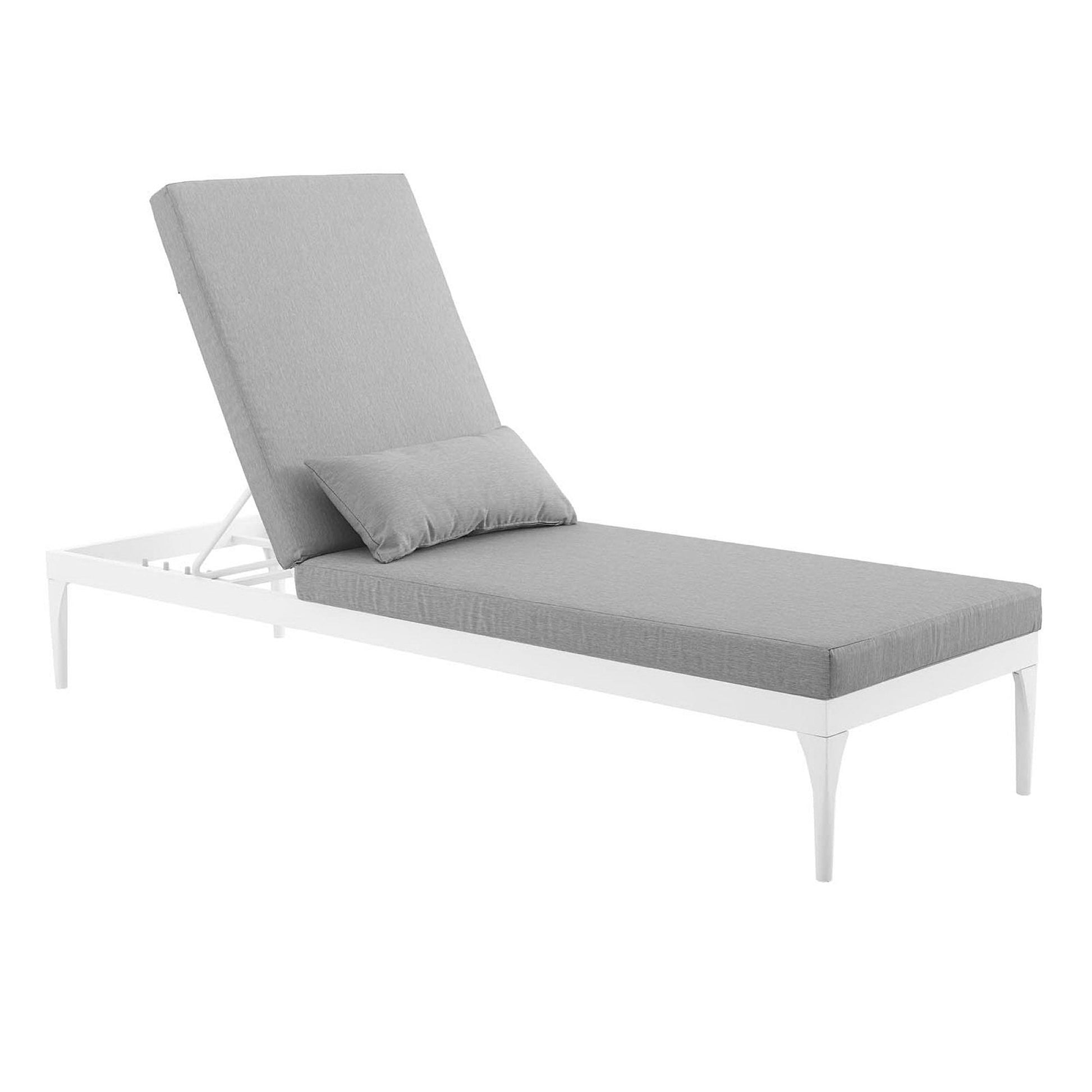 Perspective Cushion Outdoor Patio Chaise Lounge Chair with grey cushions and white frame on Tampa Home & Garden Store