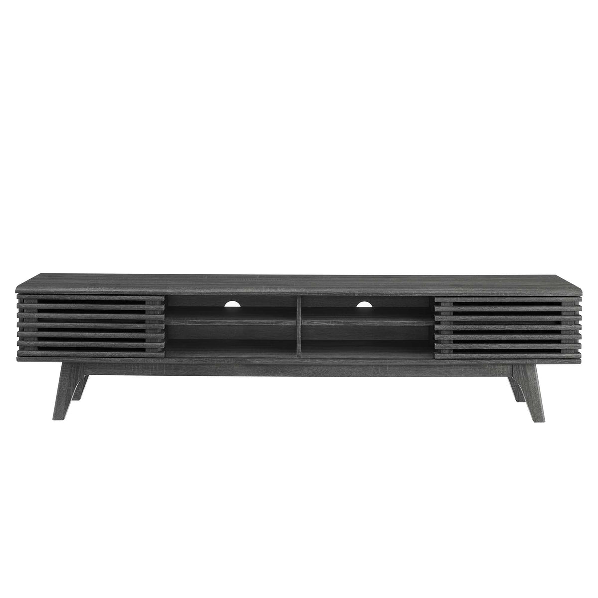 Render 70in entertainment center TV stand dark wood with slatted sides on Tampa Home & Garden Store