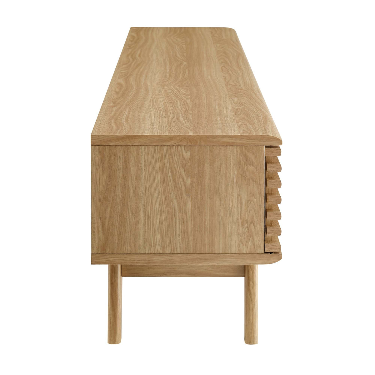 Oak finish 70in entertainment center TV stand with slatted side detail on Tampa Home & Garden Store