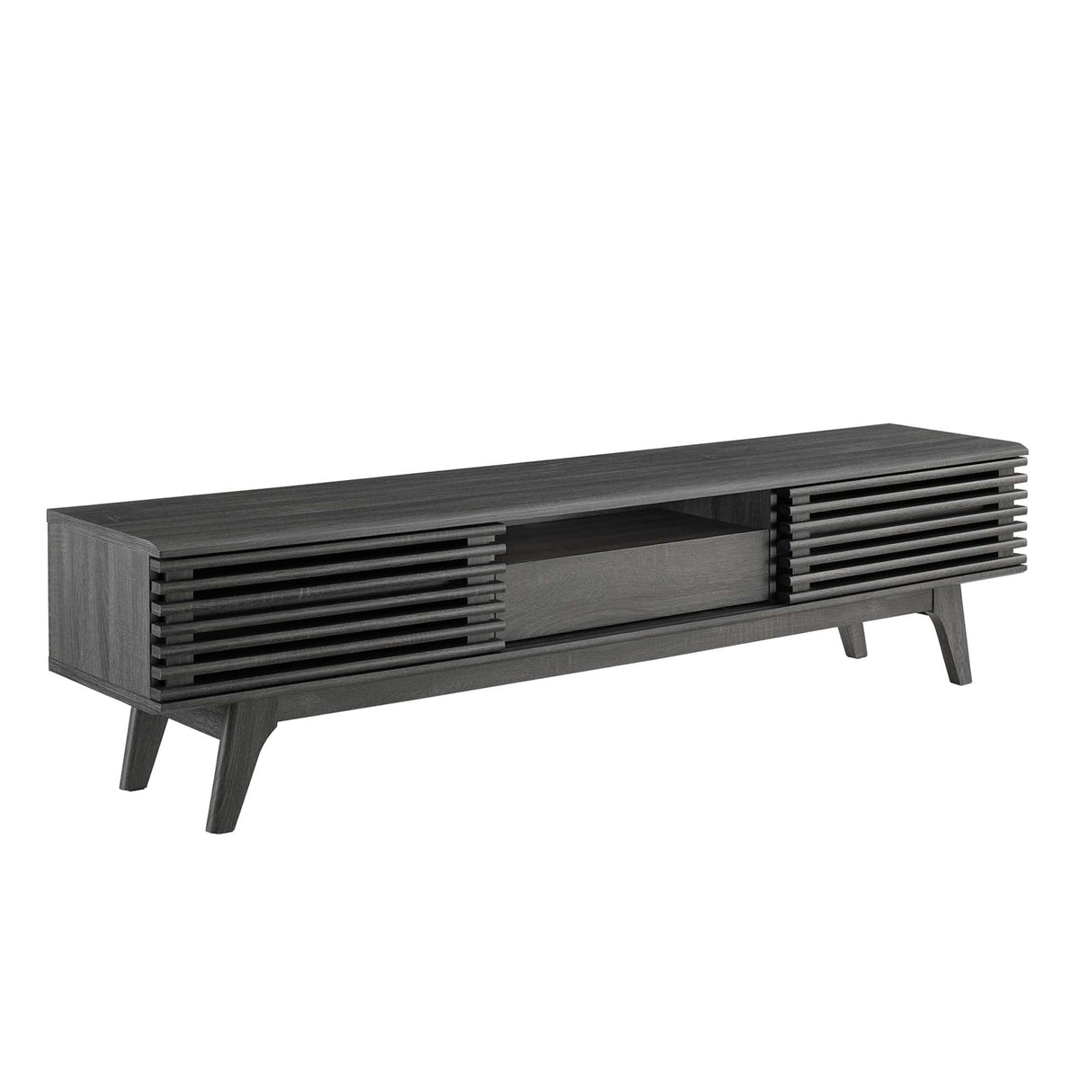 Render TV Stand by Modway, dark wood finish with slatted side panels and tapered legs on Tampa Home & Garden Store