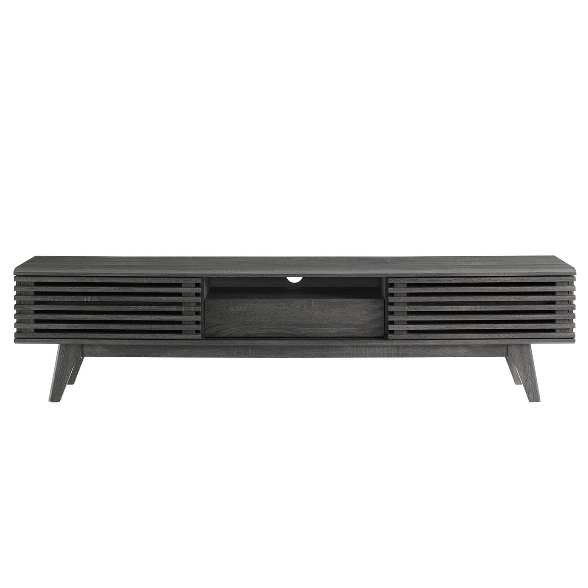 Render TV Stand by Modway, dark wood grain with slatted sides and open center shelf on Tampa Home & Garden Store