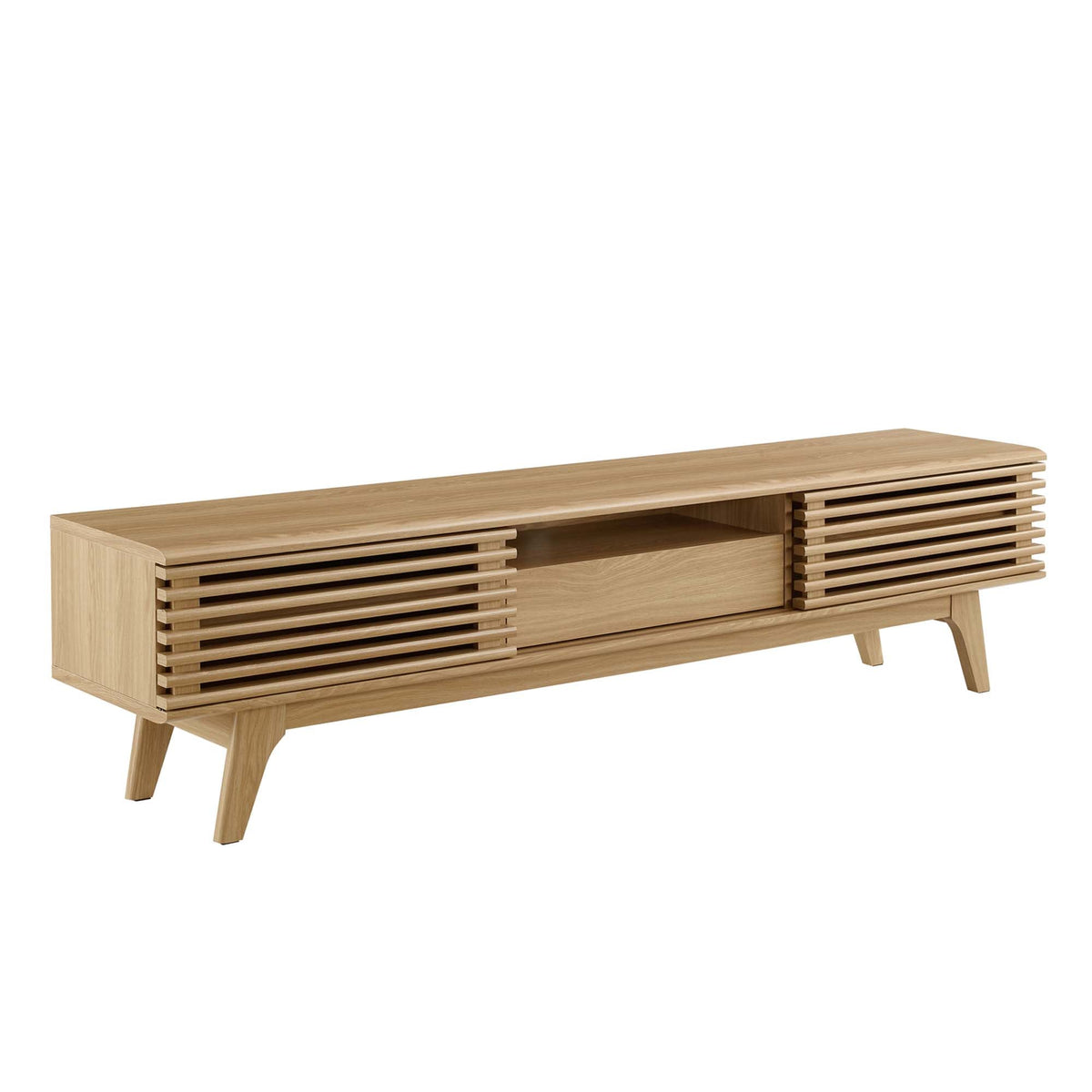 Render TV Stand by Modway in light oak with slatted panels and open storage, mid-century legs on Tampa Home & Garden Store