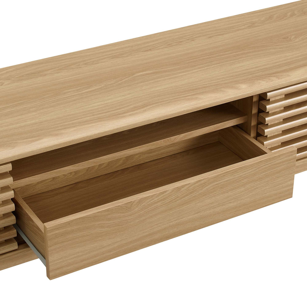 Render TV Stand by Modway in natural oak finish with slatted side panels on Tampa Home & Garden Store