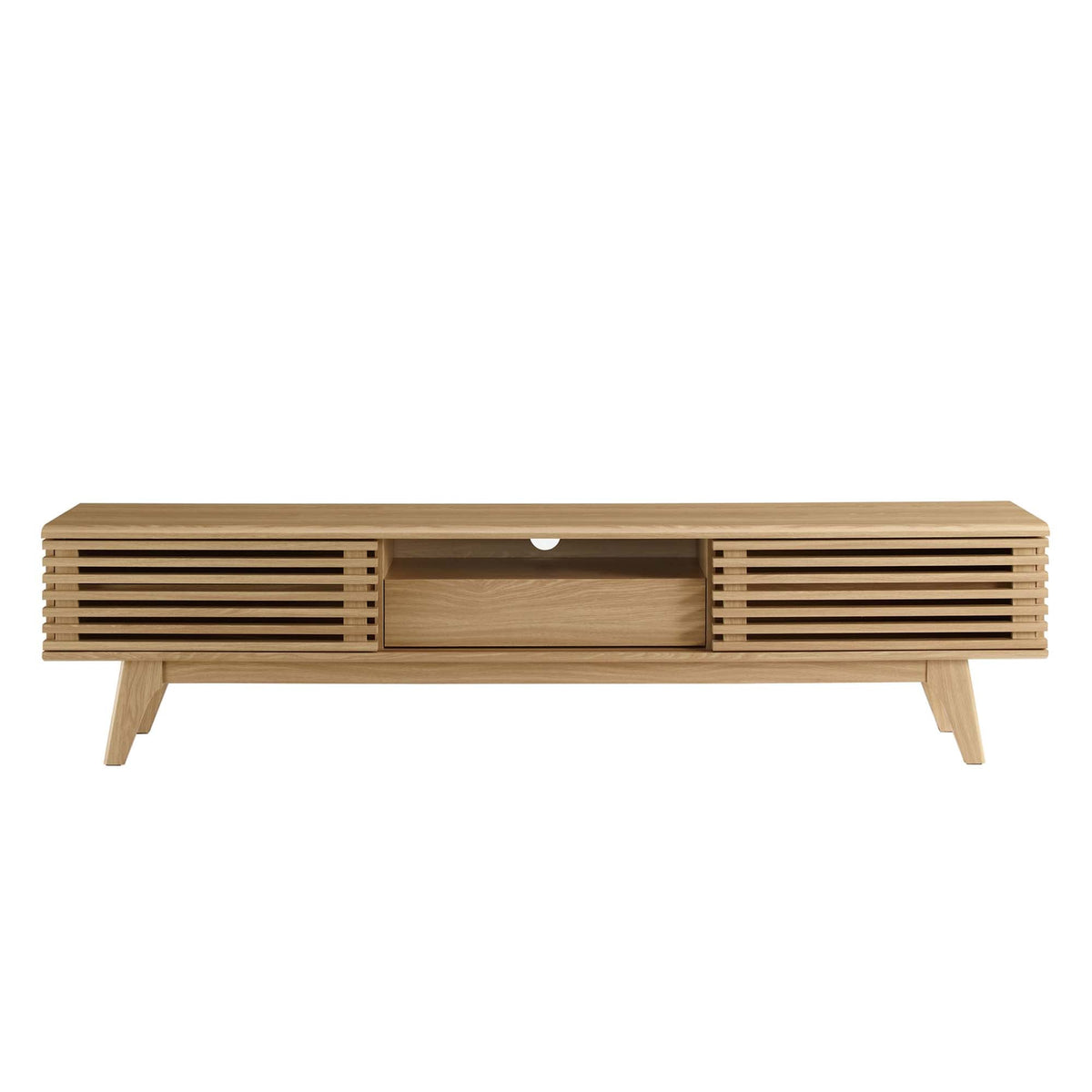 Render TV Stand by Modway in natural wood with slatted sides and center shelf on Tampa Home & Garden Store