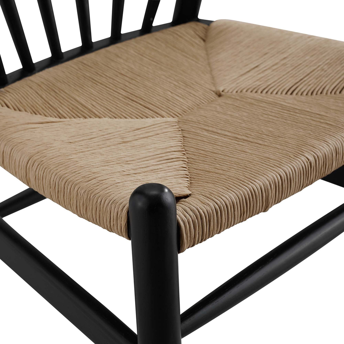 Flourish Spindle Wood dining side chair with natural woven seat and black metal frame on Tampa Home & Garden Store