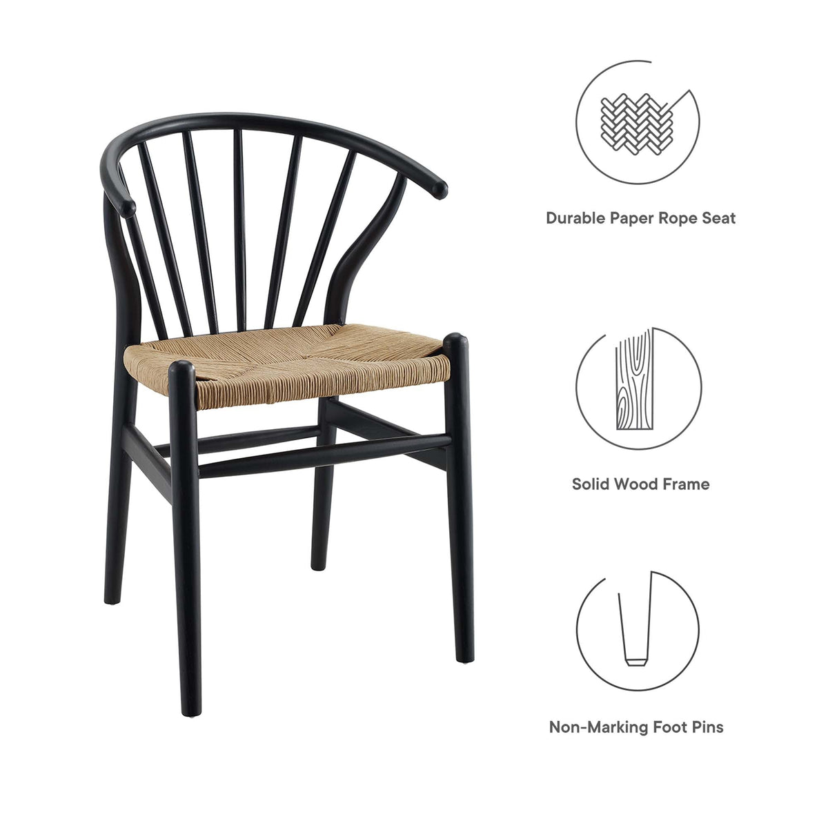 Flourish Spindle Wood Dining Side Chair by Modway, black frame with natural paper rope seat on Tampa Home & Garden Store