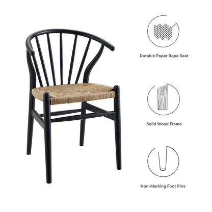 Flourish Spindle Wood Dining Side Chair by Modway, black frame with natural paper rope seat on Tampa Home & Garden Store
