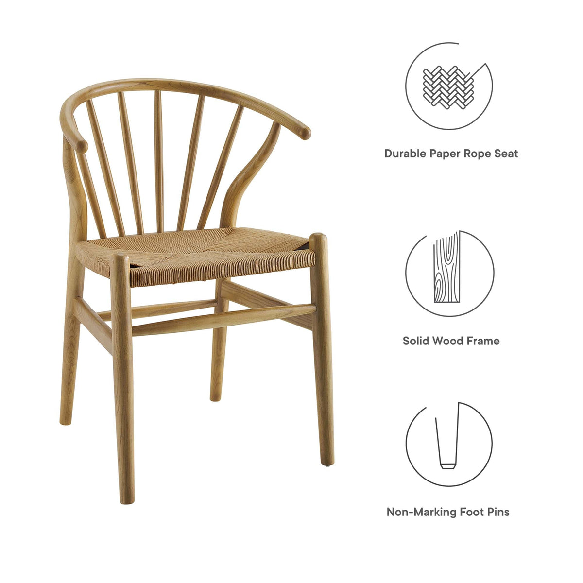 Flourish Spindle Wood Dining Side Chair by Modway natural wood with woven paper rope seat on Tampa Home & Garden Store