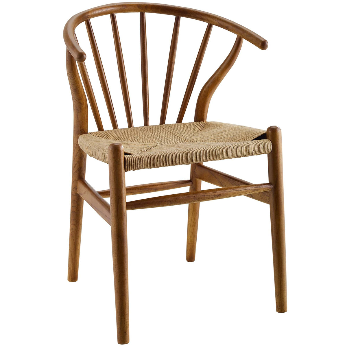 Flourish Spindle Wood Dining Side Chair with a woven seat in warm wood finish on Tampa Home & Garden Store