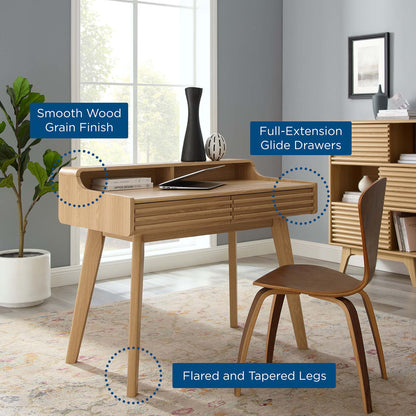 Render Writing Desk Modway: smooth wood grain finish, flared tapered legs, full ext drawers on Tampa Home & Garden Store