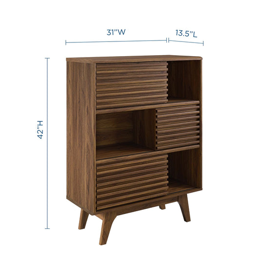 Render Three-Tier Storage Cabinet Stand in walnut wood with slatted doors on Tampa Home & Garden Store