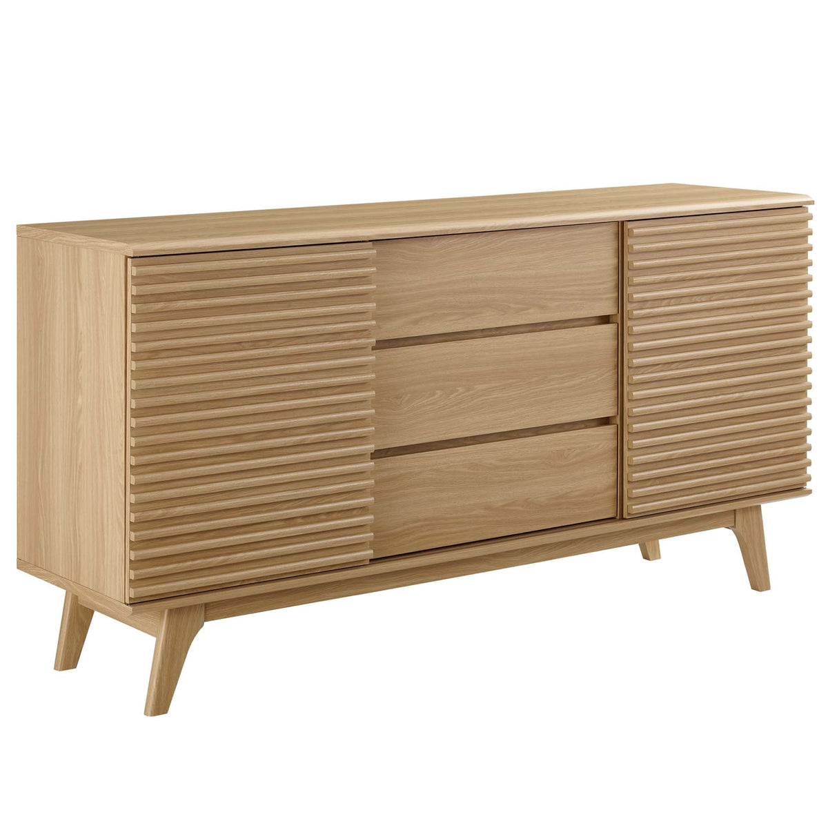 Render 63in oak sideboard buffet with slatted doors and tapered legs on Tampa Home & Garden Store