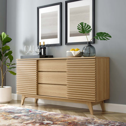 Render 63in sideboard buffet with slatted wood doors in natural oak finish on Tampa Home & Garden Store