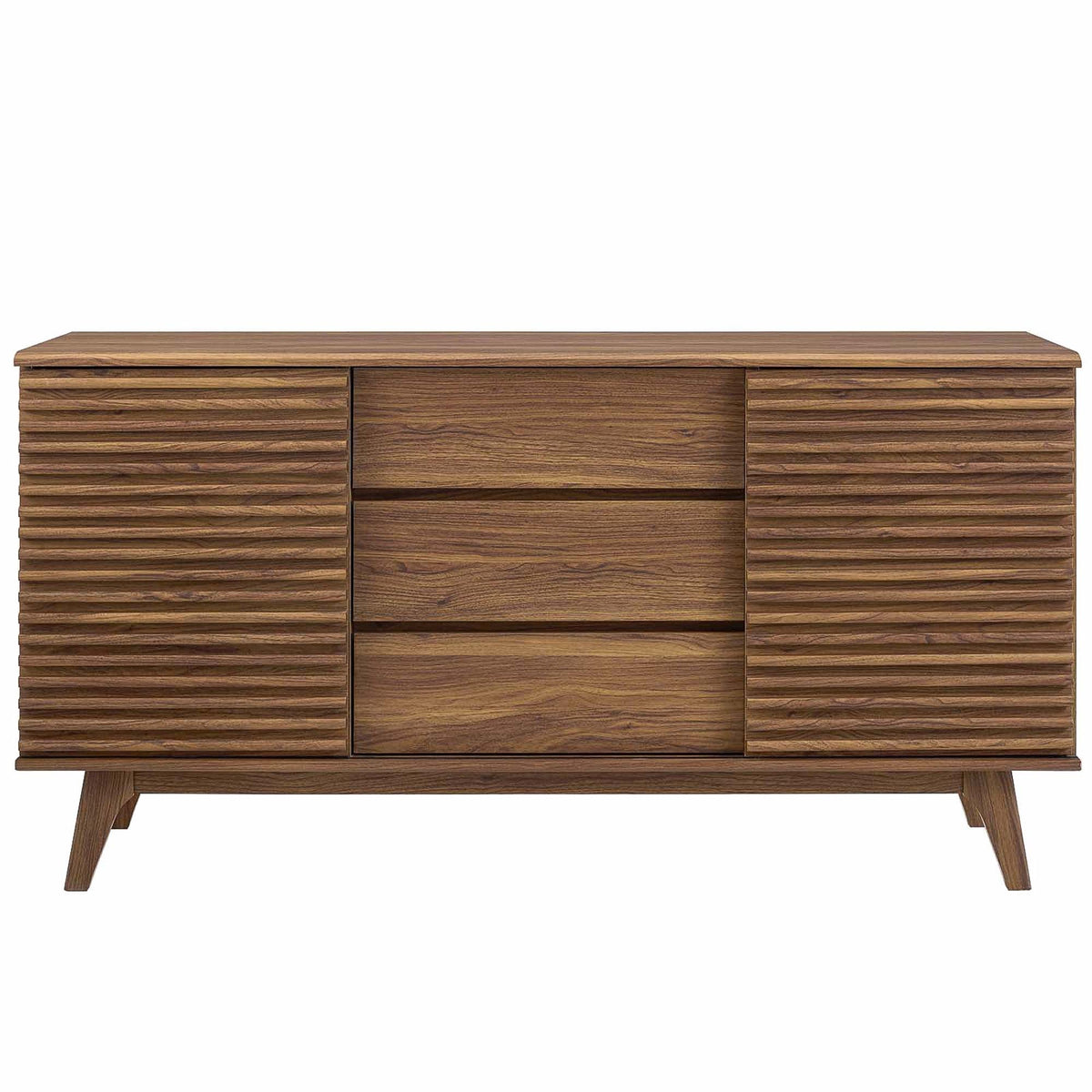 63in walnut wood sideboard buffet with ribbed fronts and central smooth storage panel on Tampa Home & Garden Store