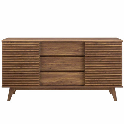 63in walnut wood sideboard buffet with ribbed fronts and central smooth storage panel on Tampa Home & Garden Store