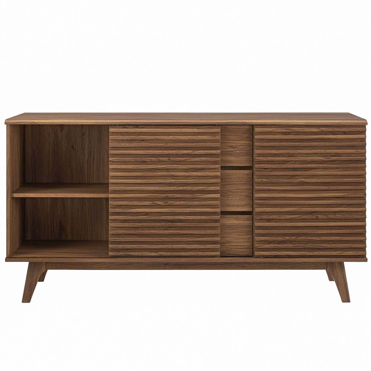 Render 63in sideboard buffet by Modway with walnut wood, slatted drawers and open shelf on Tampa Home & Garden Store