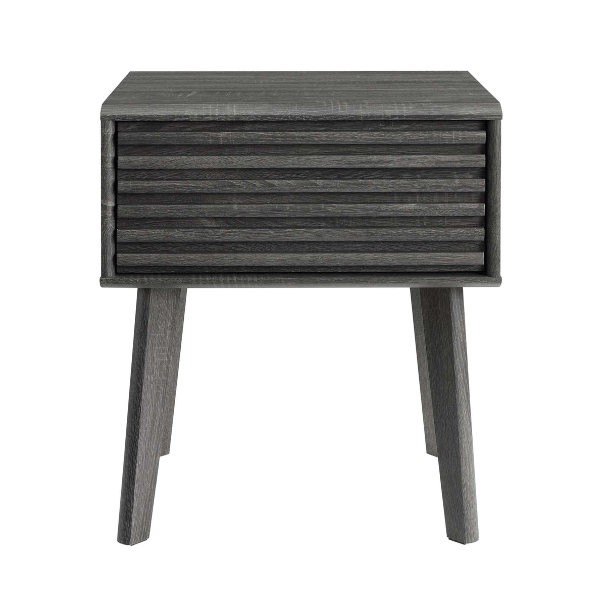 Render End Table by Modway in dark gray wood grain with slatted drawer front on Tampa Home & Garden Store