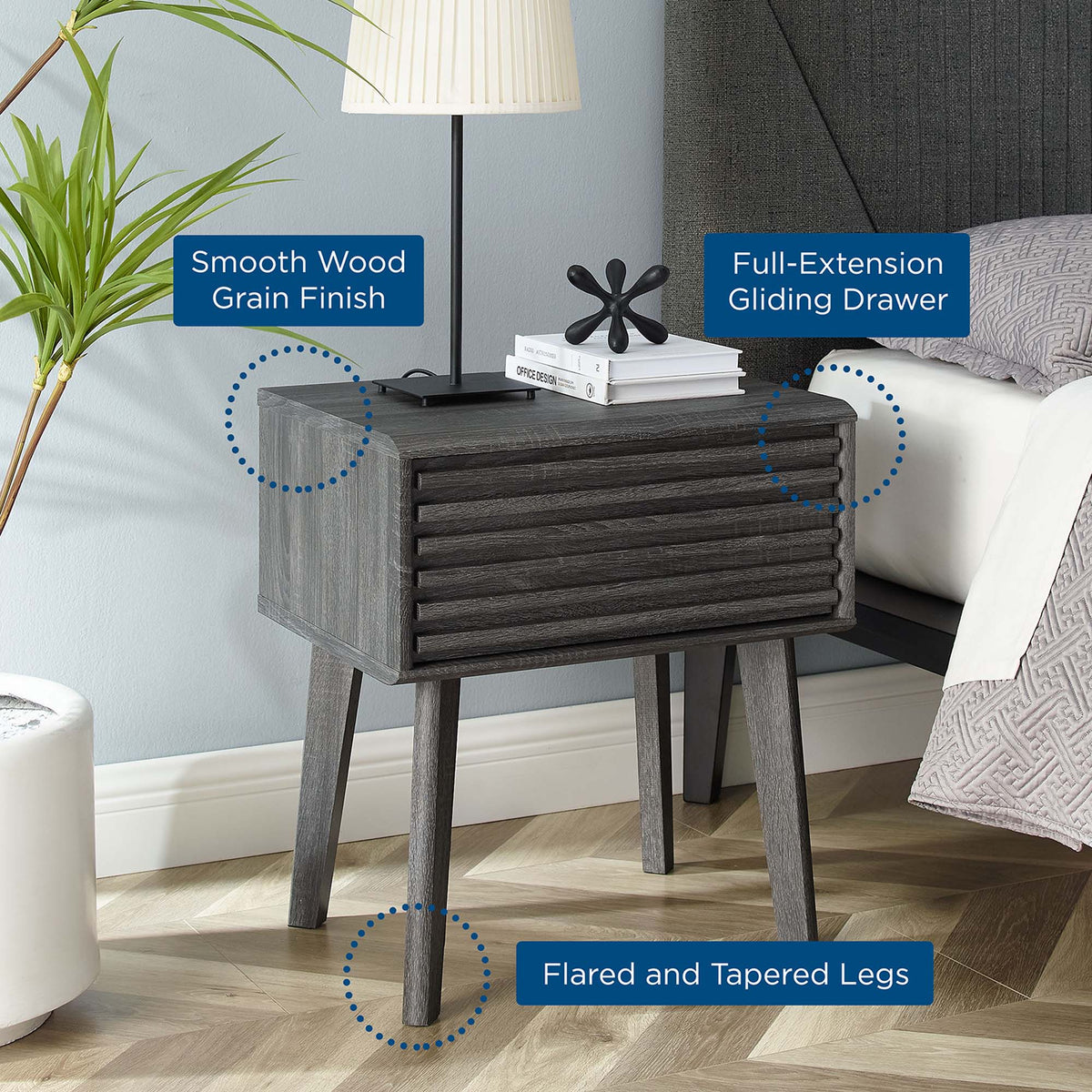 Render End Table by Modway in dark wood grain finish with flared legs on Tampa Home & Garden Store