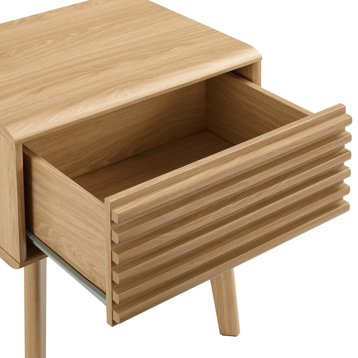 Render End Table natural oak with three-tier slatted drawers and glass shelf on Tampa Home & Garden Store