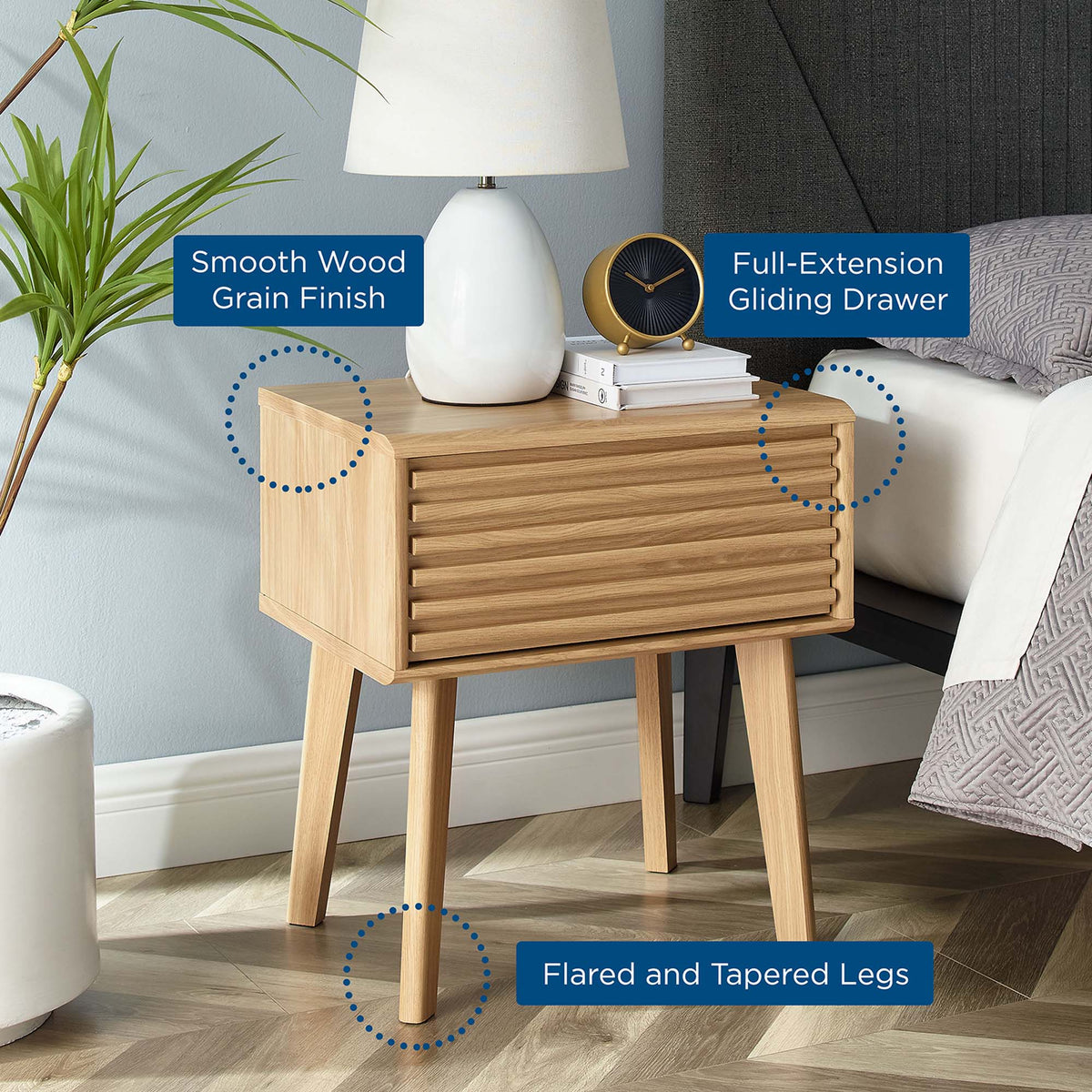 Render End Table by Modway, light wood grain finish beside lamp on Tampa Home & Garden Store
