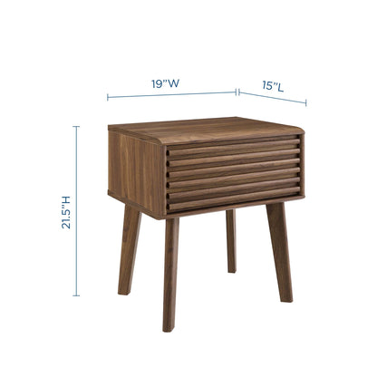 Render End Table by Modway, walnut wood finish with a slatted drawer front and angled legs on Tampa Home & Garden Store