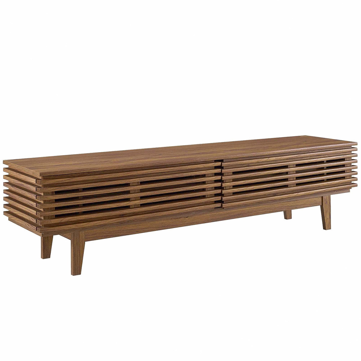 Render TV Stand by HouseOfZazla, wooden slatted walnut finish, living room TV console on Tampa Home & Garden Store