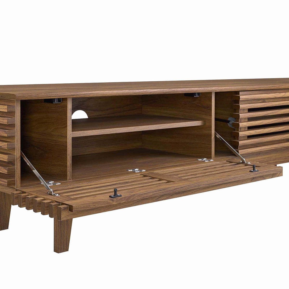 Render TV Stand by Modway, wooden living room media console with slatted sides and open shelves on Tampa Home & Garden Store
