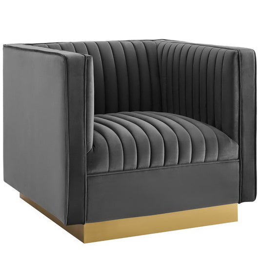 Sanguine Velvet Armchair with Vertical Channel