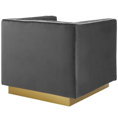Sanguine Velvet Armchair with Vertical Channel