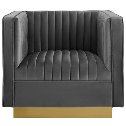 Sanguine Velvet Armchair with Vertical Channel