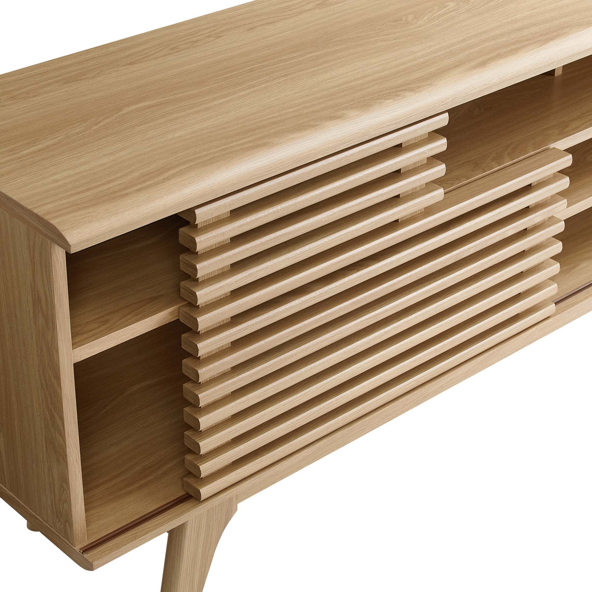 Render Media Console TV Stand by Modway in light oak wood with slatted shelves for living room on Tampa Home & Garden Store