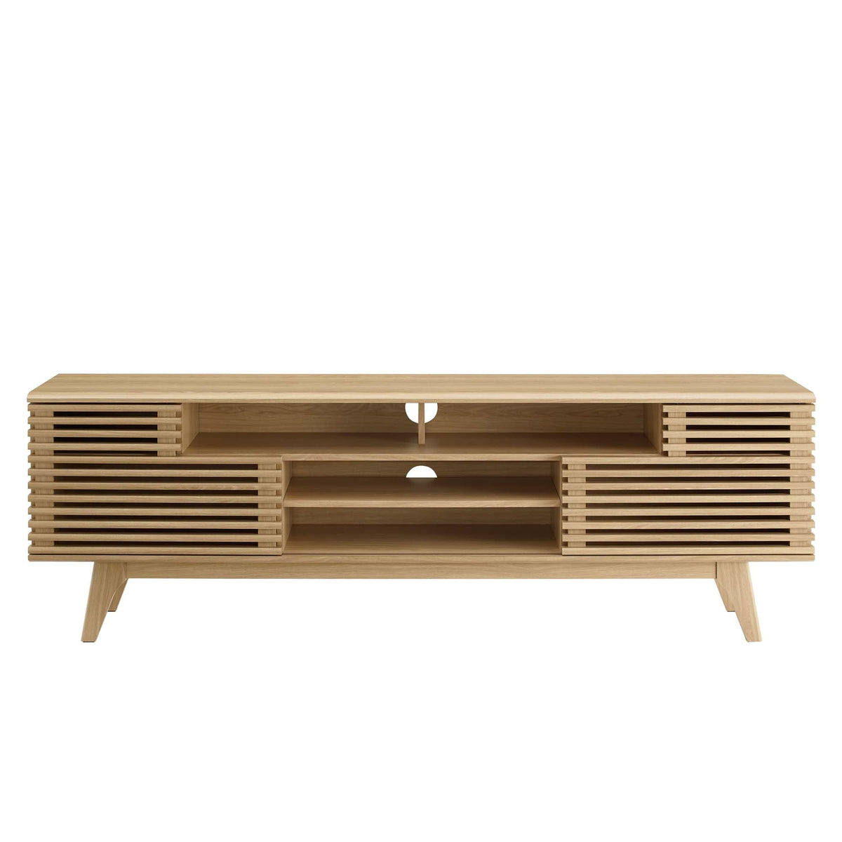 Render Media Console TV Stand by Modway in light oak with slatted sides and open shelves on Tampa Home & Garden Store