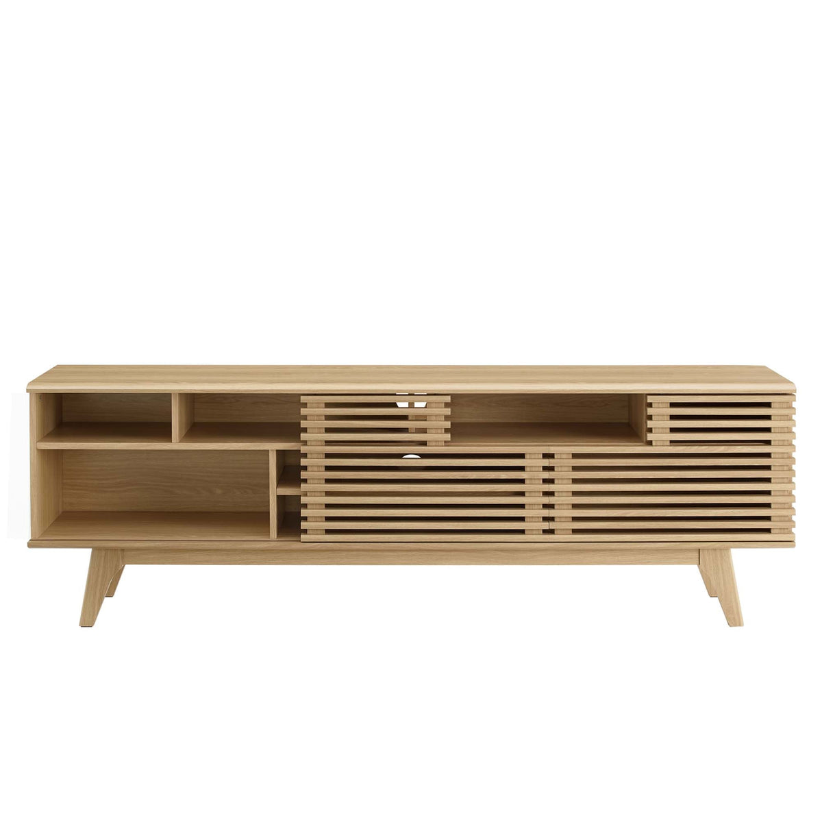 Render Media Console TV Stand by Modway in wood with open cubbies and slatted panels on Tampa Home & Garden Store