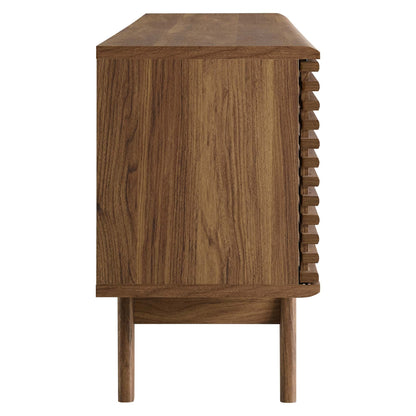 Render Media Console TV Stand by Modway, warm wood grain finish with slatted side accents on Tampa Home & Garden Store