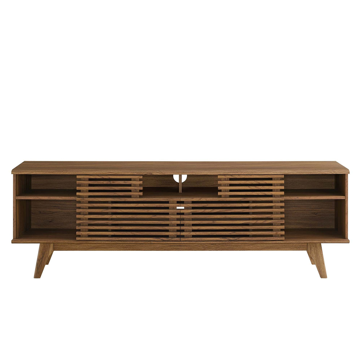 Render Media Console TV Stand by Modway in warm wood with slatted fronts and cable hole on Tampa Home & Garden Store