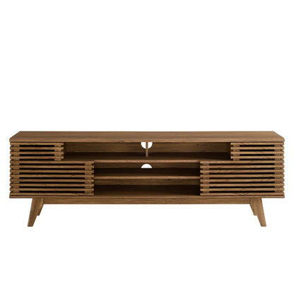 Render Media Console TV Stand by Modway in warm wood with slatted sides and open center shelf on Tampa Home & Garden Store