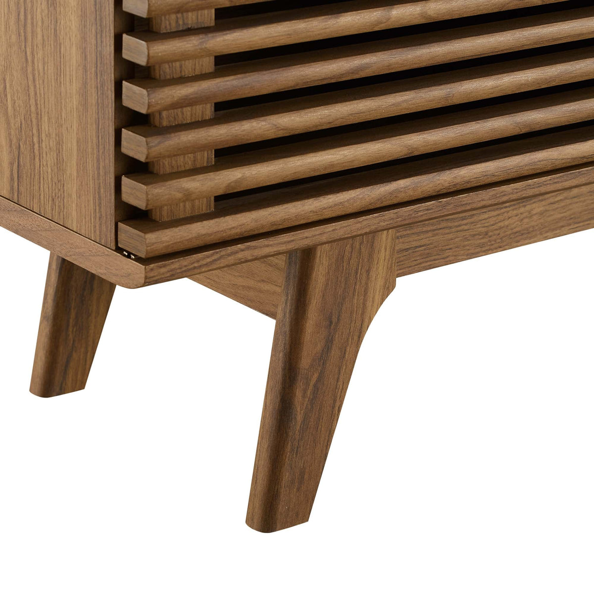 Render Media Console TV Stand by Modway, brown wood with slatted front panels on Tampa Home & Garden Store