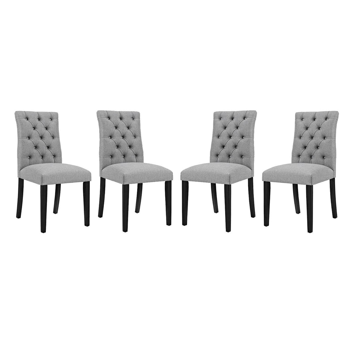 Duchess Fabric Dining Chair Set of 4 in grey tufted fabric with black legs by HouseOfZazla on Tampa Home & Garden Store