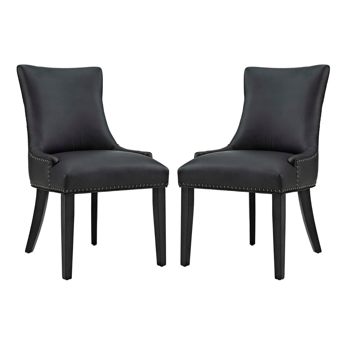 Marquis faux leather dining chairs set of 2 by Modway, black with nailhead trim and curved backs on Tampa Home & Garden Store